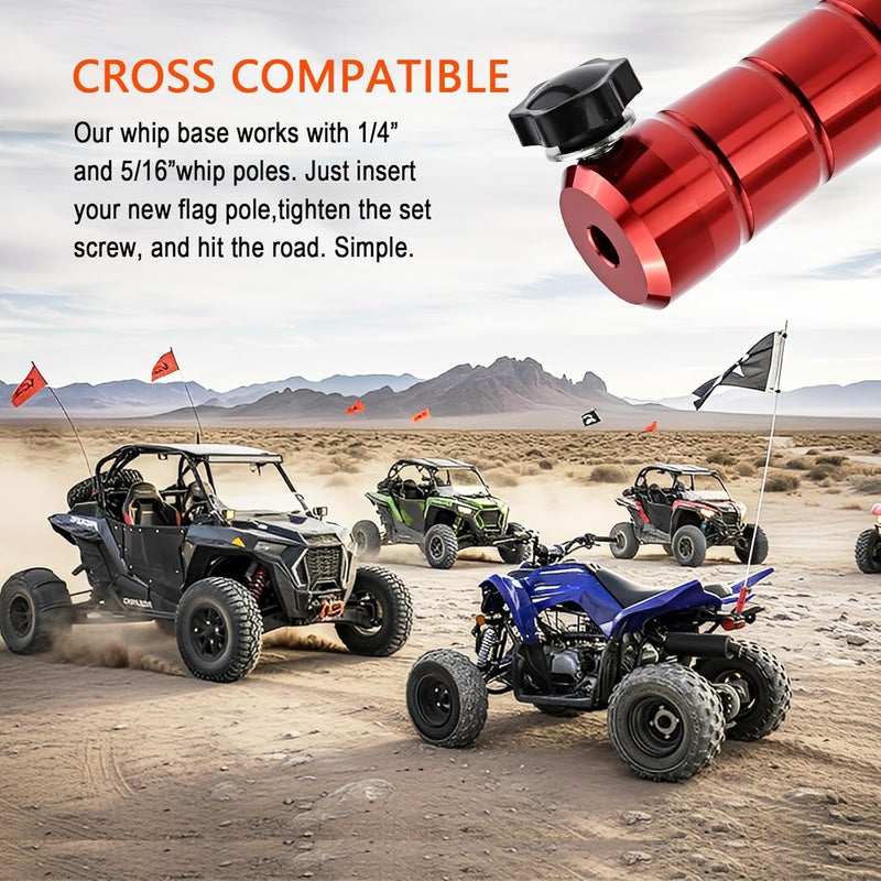 Rawsomes Quick Release Flag Pole Holder - Flag Mount Base for 1/4" & 5/16" Poles - Whip Flags Holder Compatible with UTV ATV Off Road 4 Wheeler Dune Buggy Side by Side SXS Can-Am Maverick Polaris Razor (Red) - Image 2